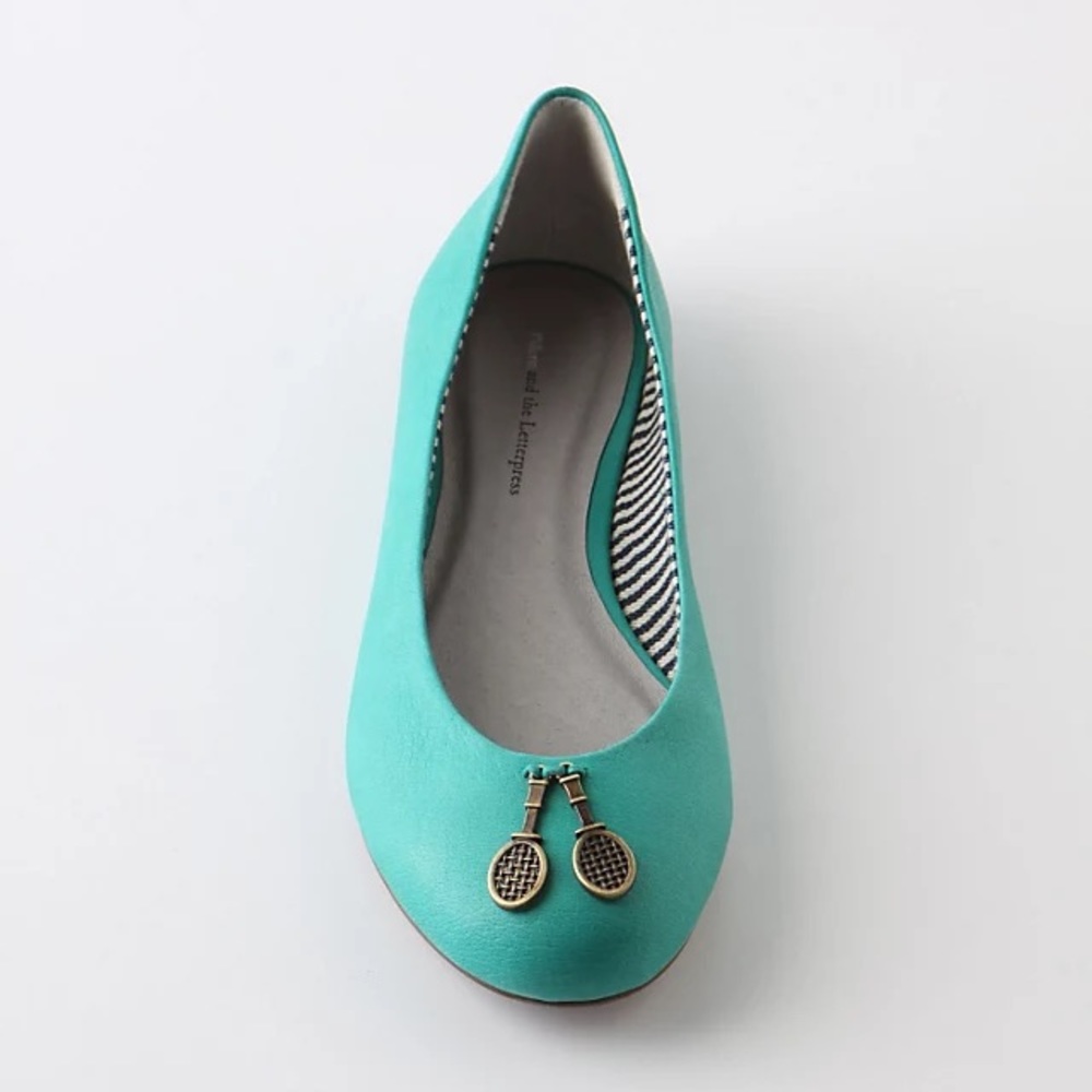 Pilcro and Letterpress x Anthropologie Tennis Racket Charm Leather Ballet Flats